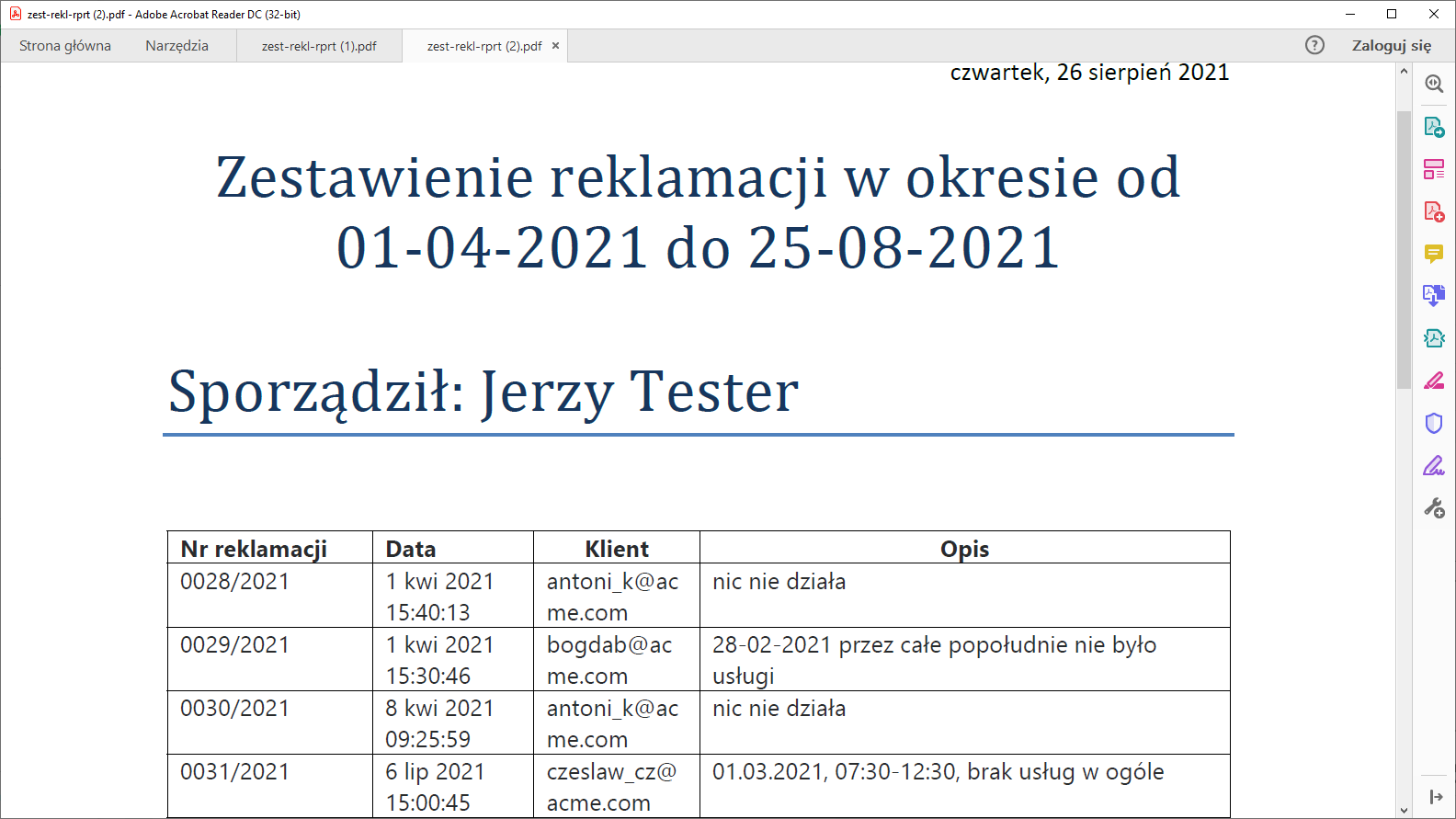 Plik w formacie PDF wygenerowany na podstawie szablonu