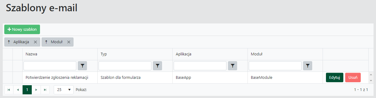Lista szablonów e-mail