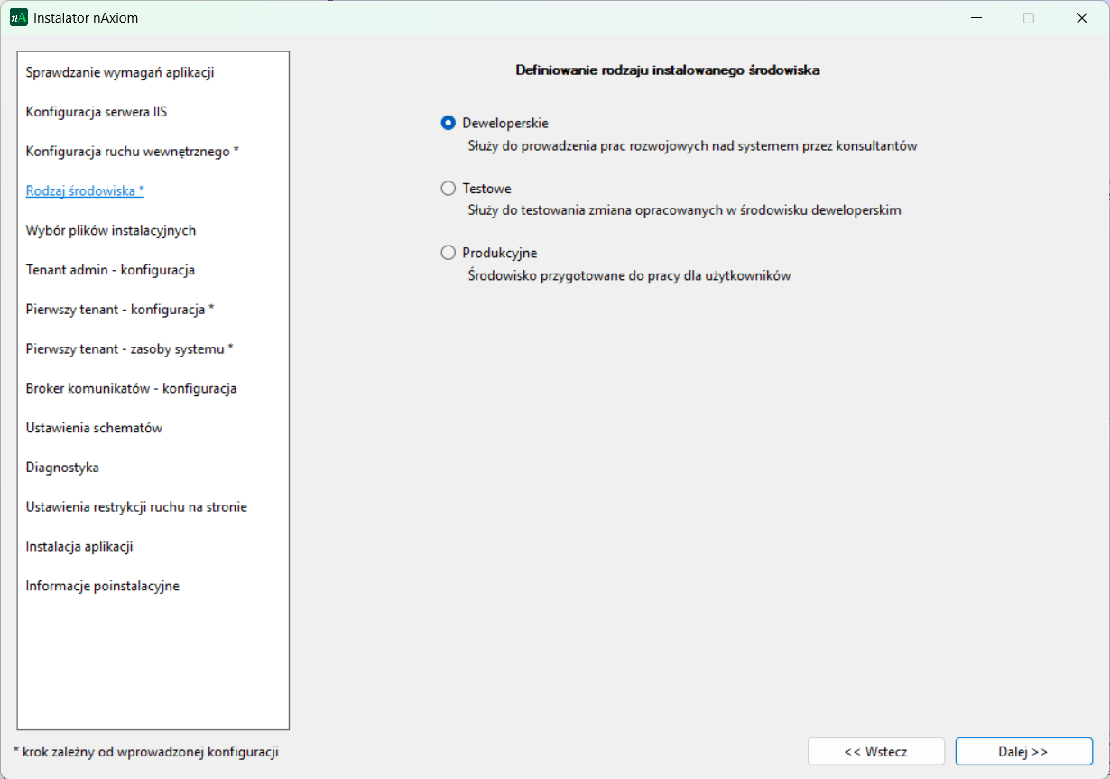 Wybór rodzaju środowiska