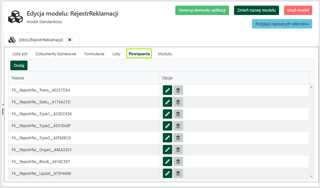 Edycja modelu — Powiązania