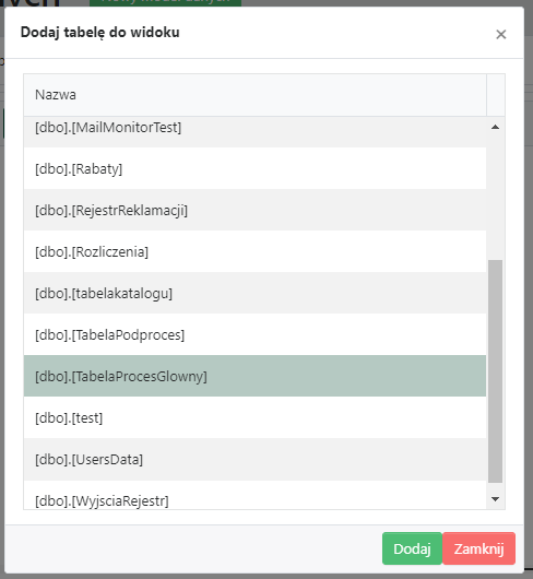 Dodaj tabelę do widoku