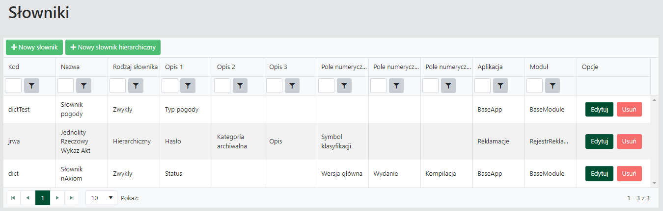 Okno <code>Słowniki</code>