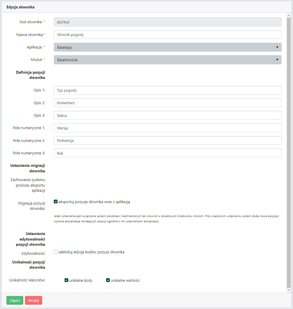 Okno dialogowe <code>Edycja słownika</code>
