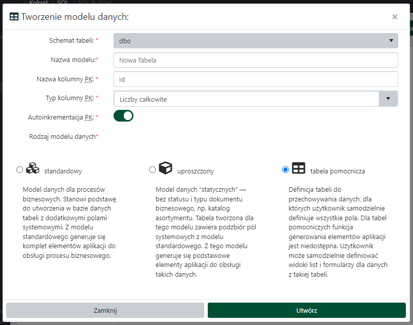 Tworzenie modelu danych, tabela pomocnicza