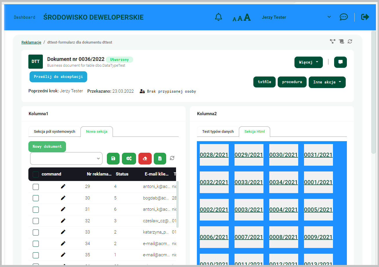 Przykład sekcji HTML