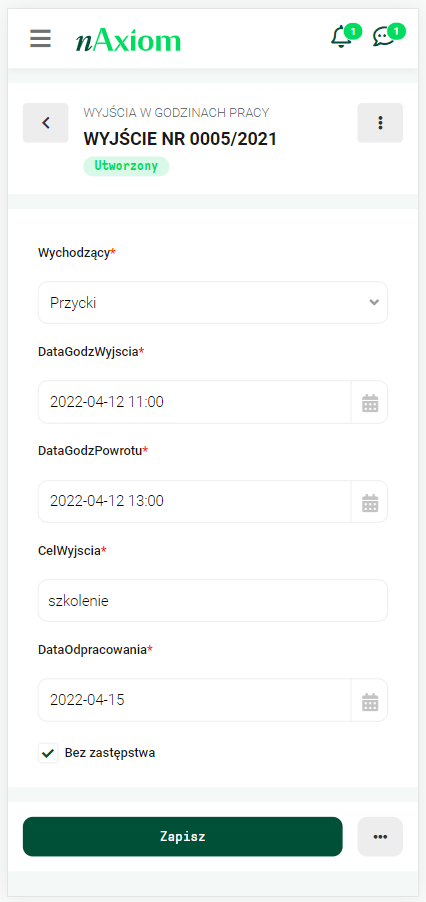 Formularz na urządzeniu mobilnym