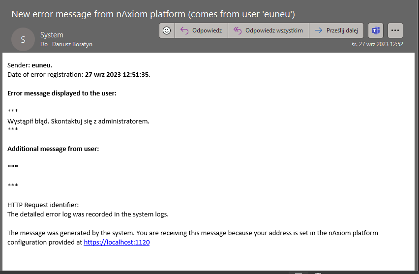 Wiadomość e-mail z powiadomieniem o błędzie