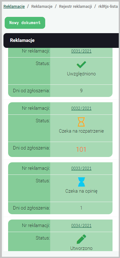 Widok listy ograniczony do kolumny HTML.