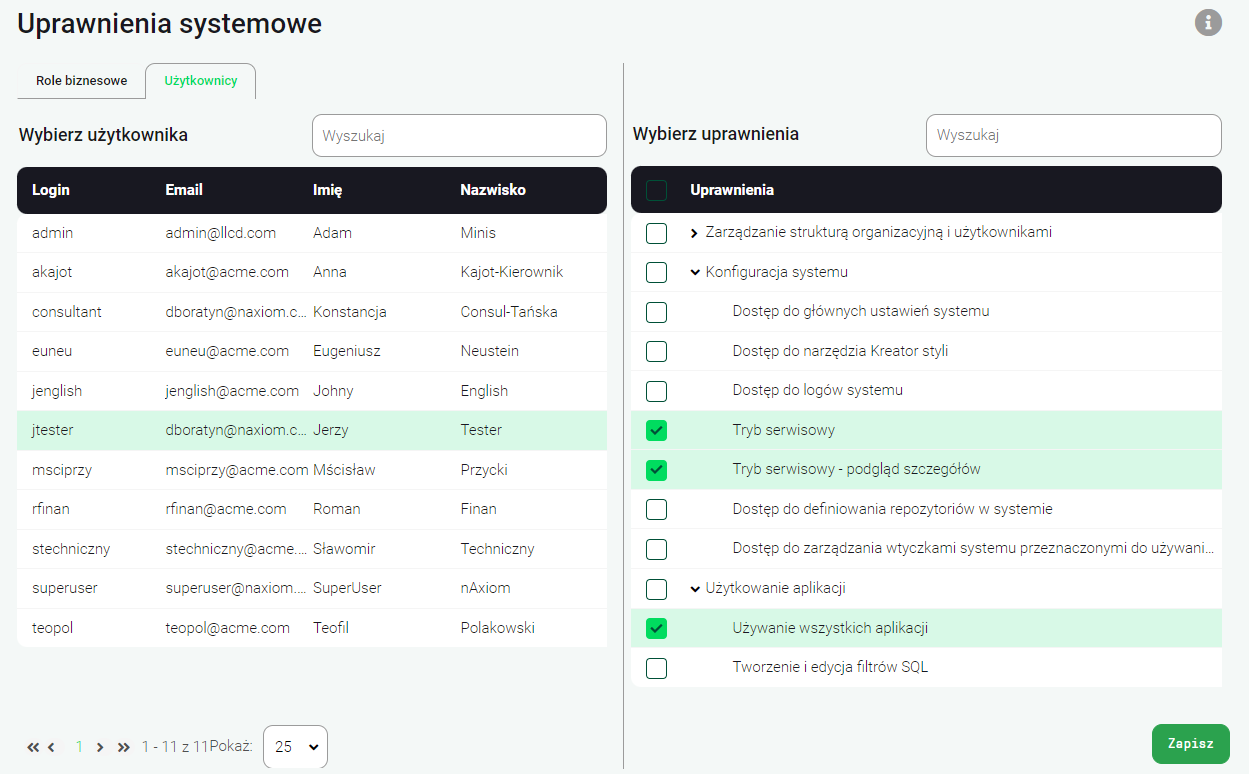 Uprawnienia PBA do trybu serwisowego