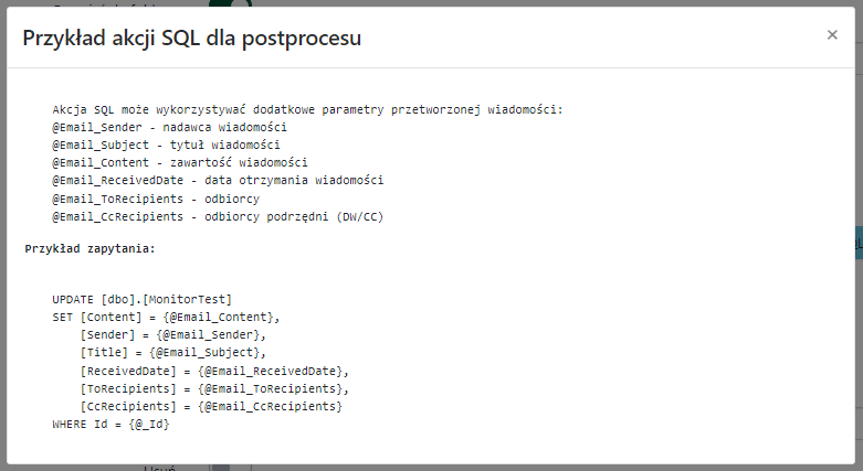 Parametry do wykorzystania w SQL