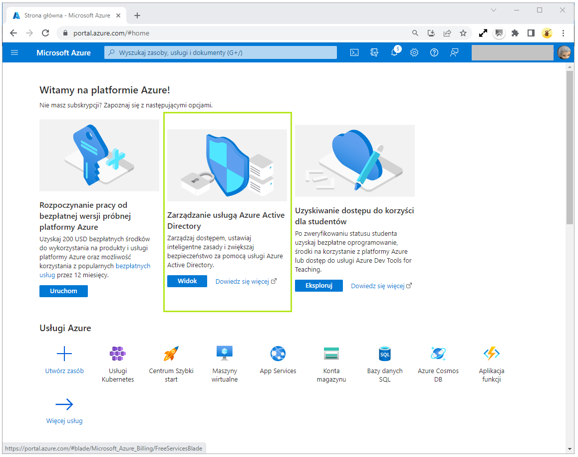 Portal Azure, Zarządzanie AD