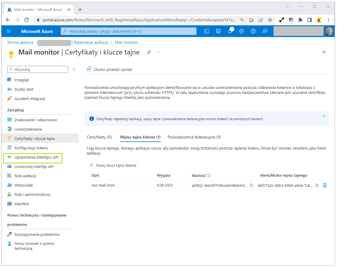 Uprawnienia interfejsu API