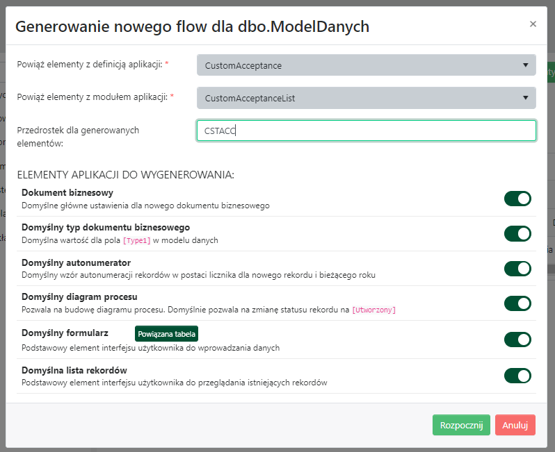 Generowanie elementów aplikacji