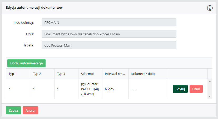 Edycja autonumeracji dokumentów