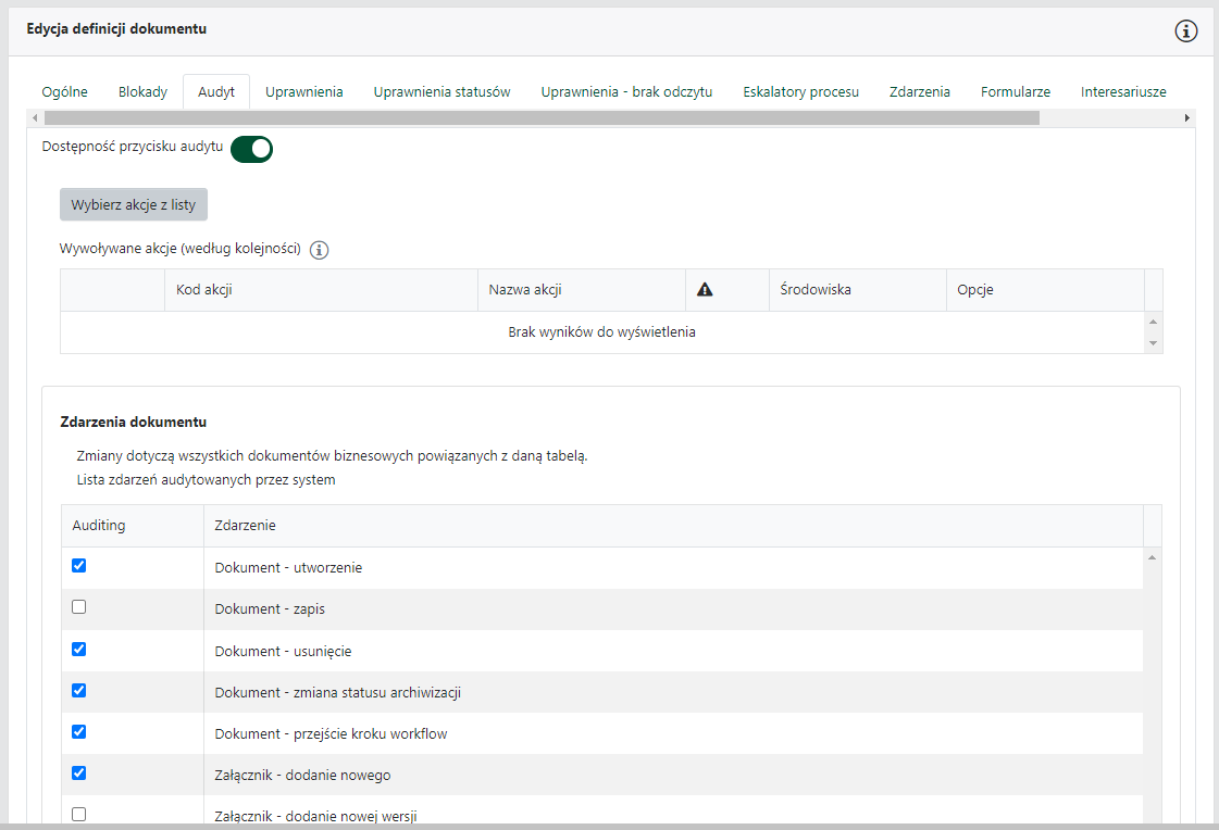 Karta Audyt — Zdarzenia dokumentu