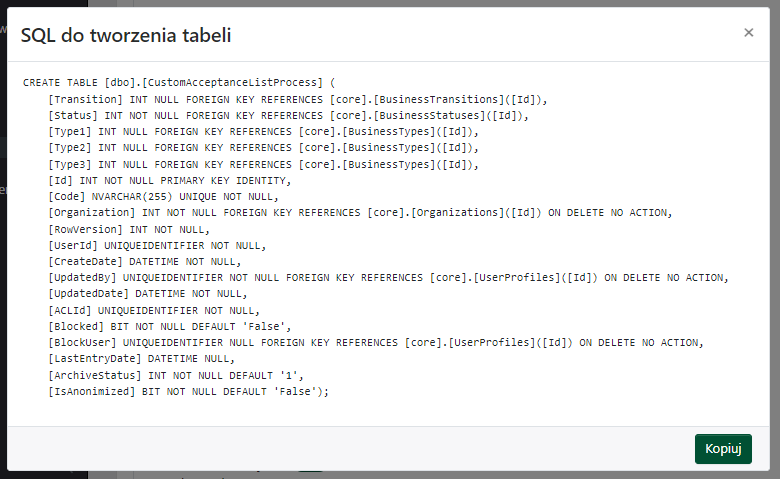 Zapytanie SQL do tworzenia tabeli