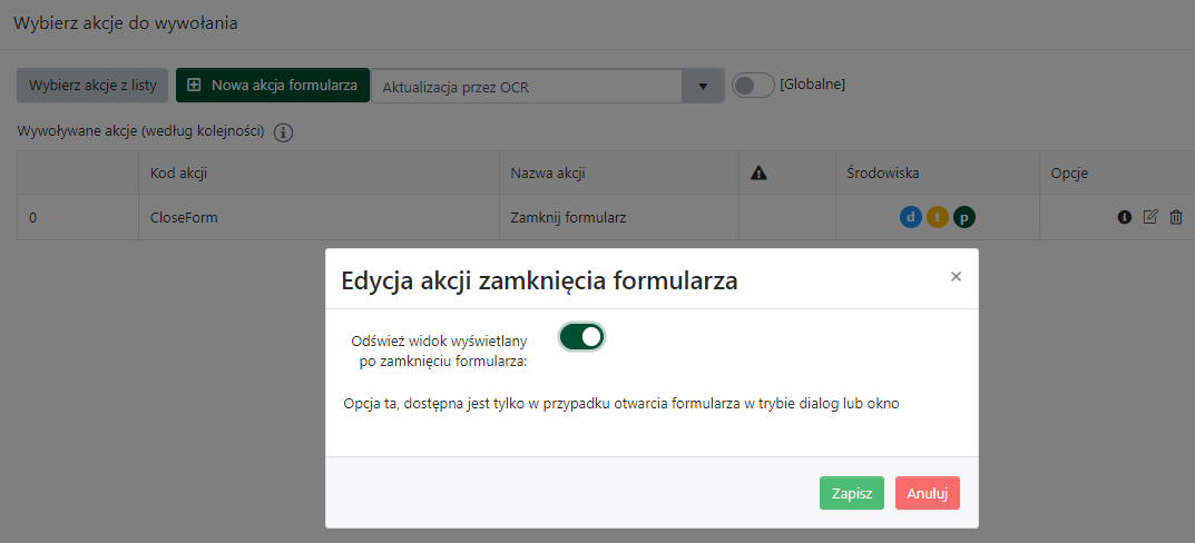 Opcje zamykania formularza