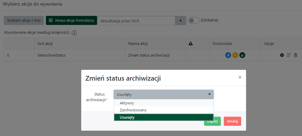 Zmień status archiwizacji