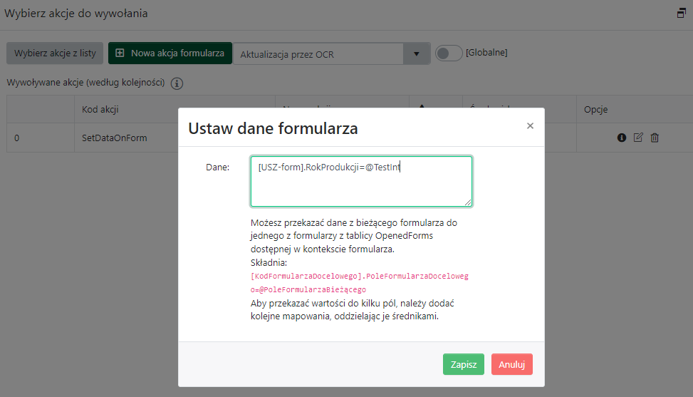 Ustaw dane formularza