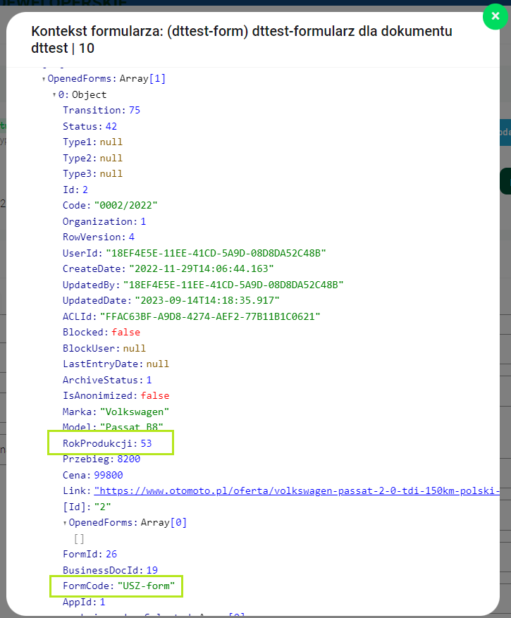 Kontekst formularza nadrzędnego