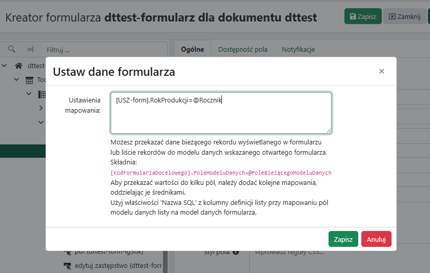 Ustaw dane formularza