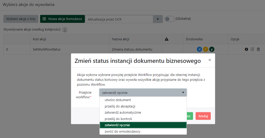 Zmiana statusu dokumentu