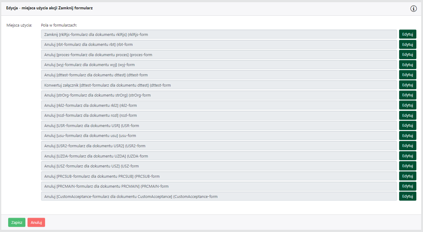 Miejsca użycia akcji