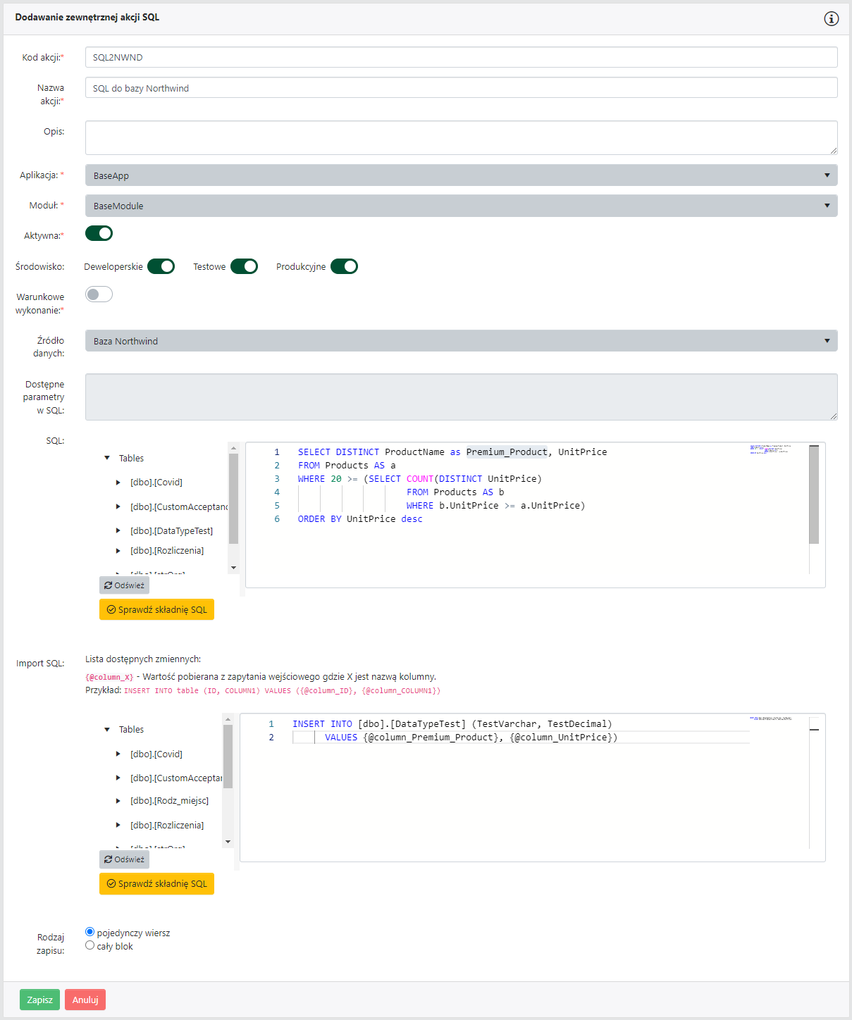 SQL do baz zewnętrznych