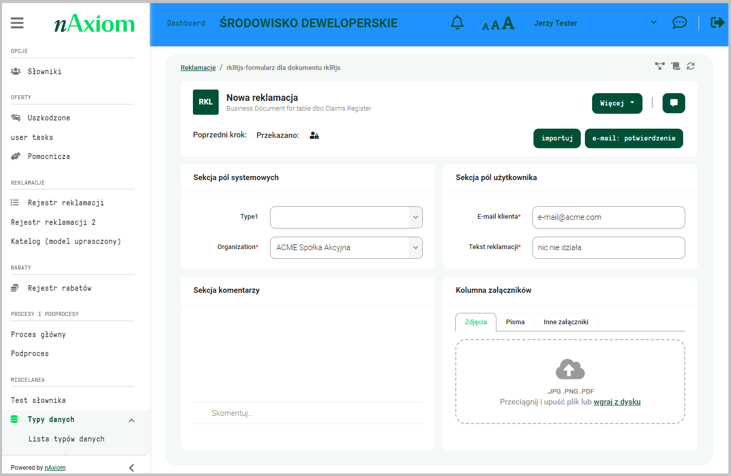 Widok formularza w aplikacji FrontSPA