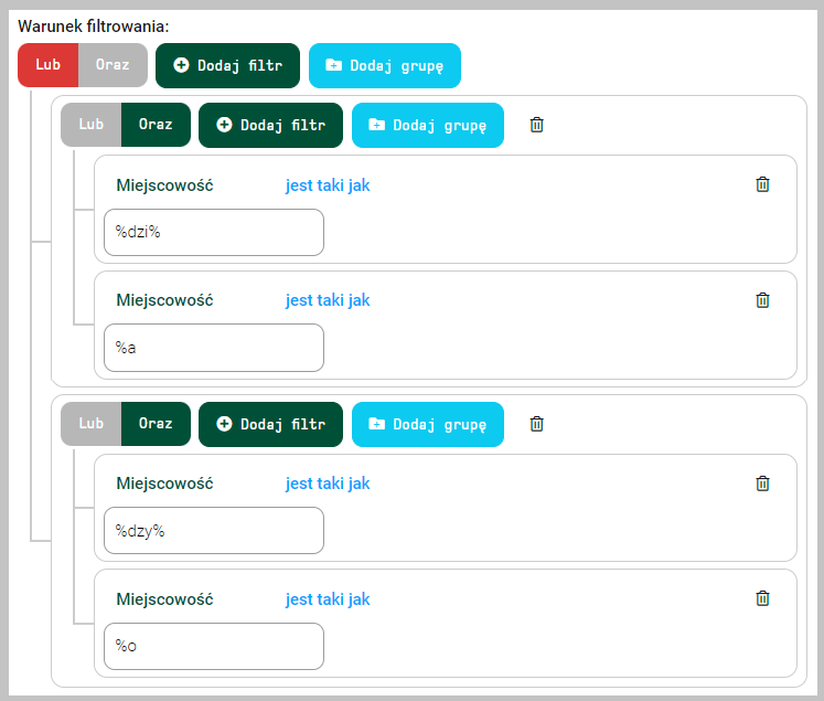 Filtrowanie wartości tekstowych