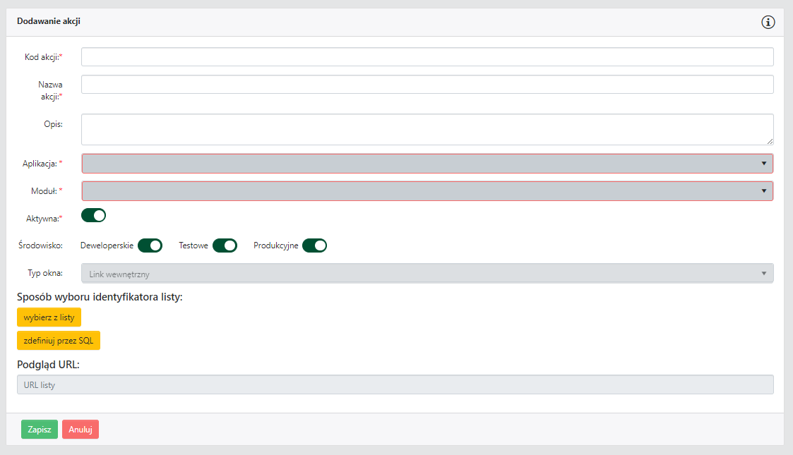 Akcja otwierania listy