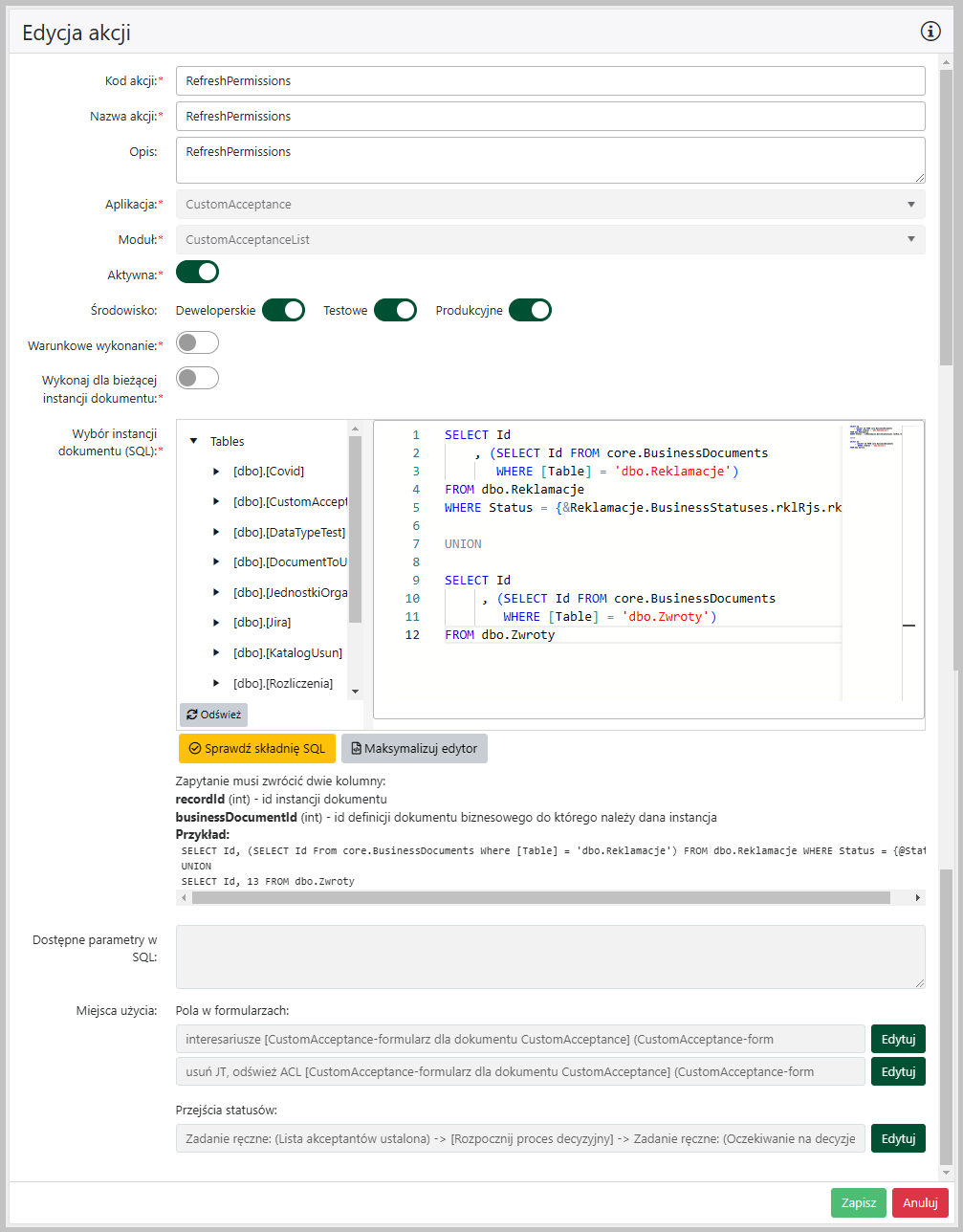 Akcja odświeżania uprawnień