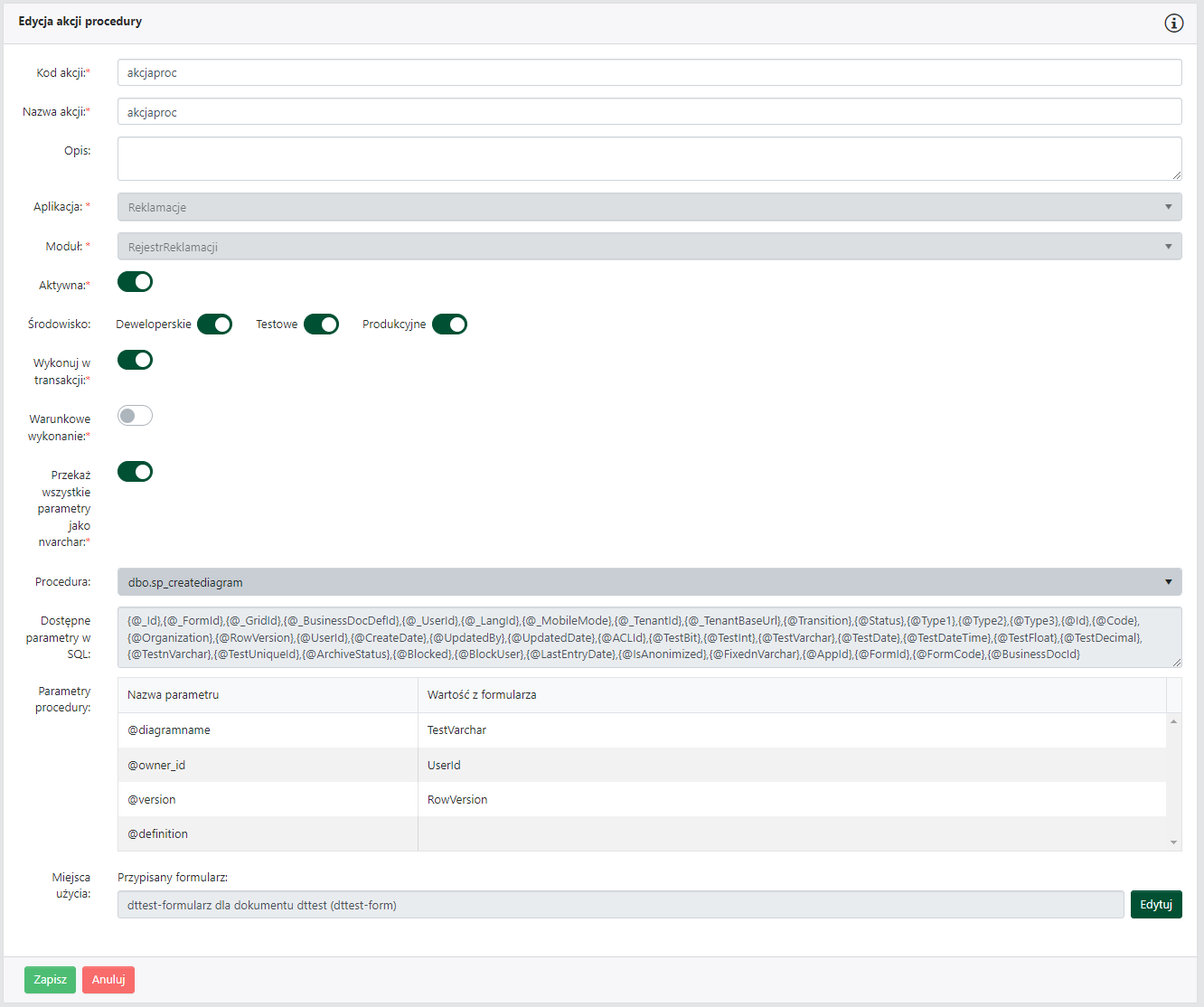 Akcja procedur bazodanowych
