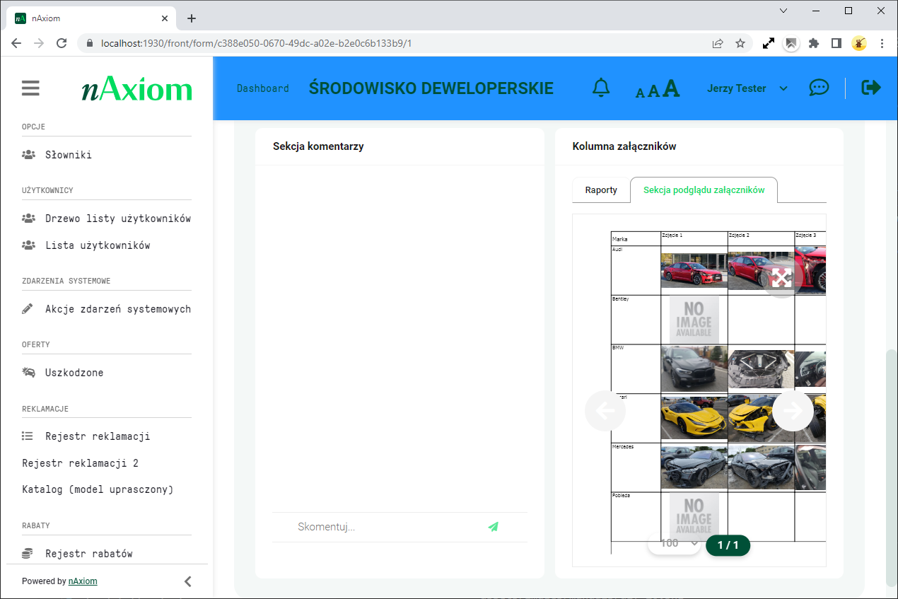 Sekcja typu <code>Załączniki — podgląd</code> w widoku formularza