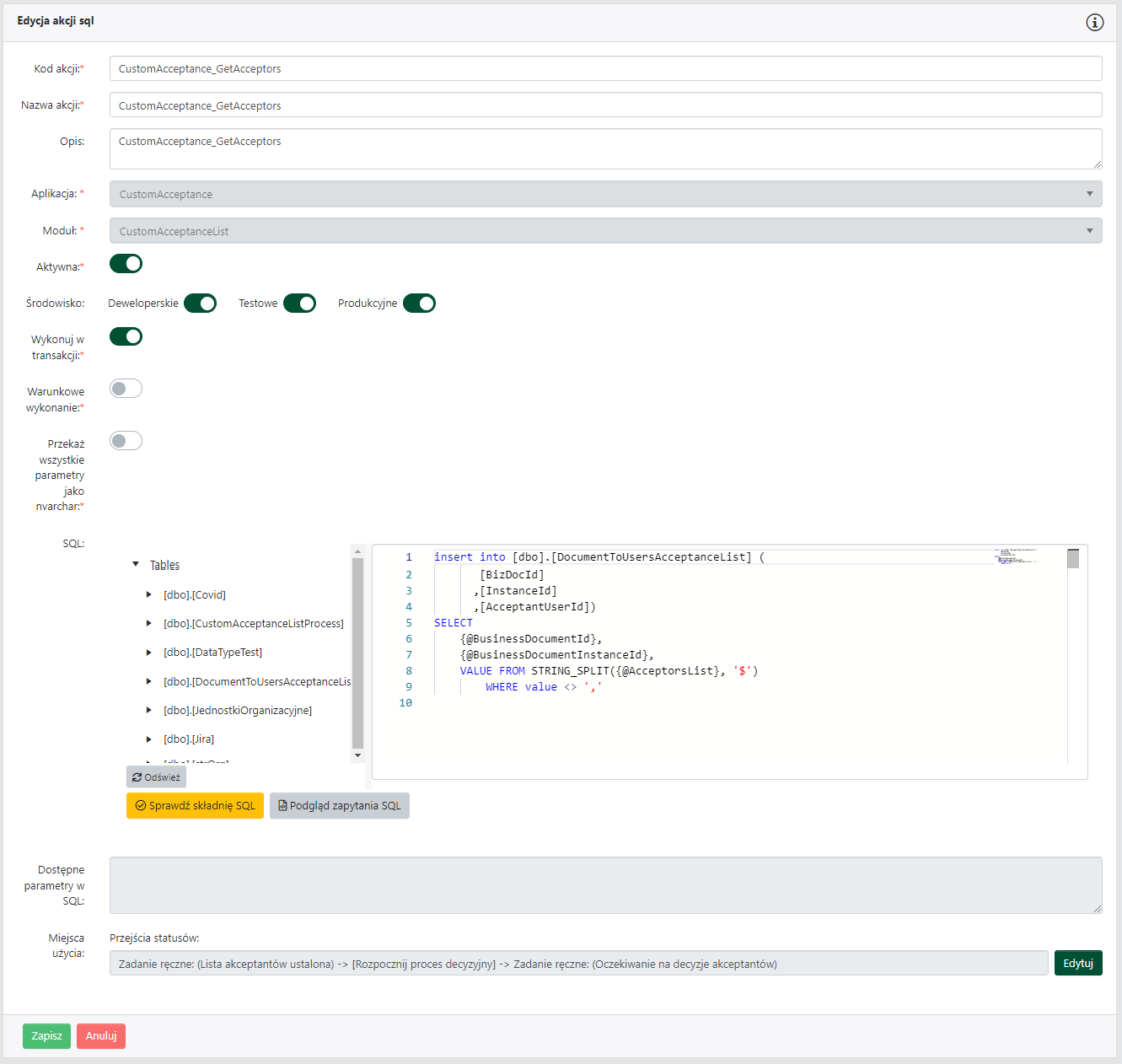 Akcja SQL do bazy systemowej