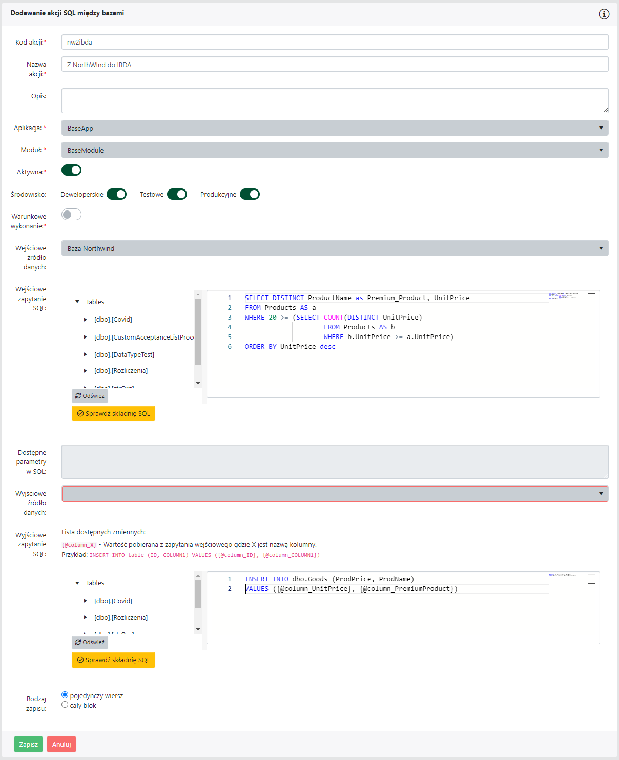 SQL między bazami danych