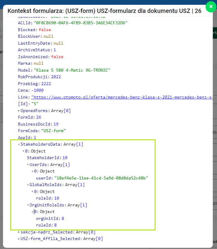 Tablica StakeholdersData w kontekście formularza
