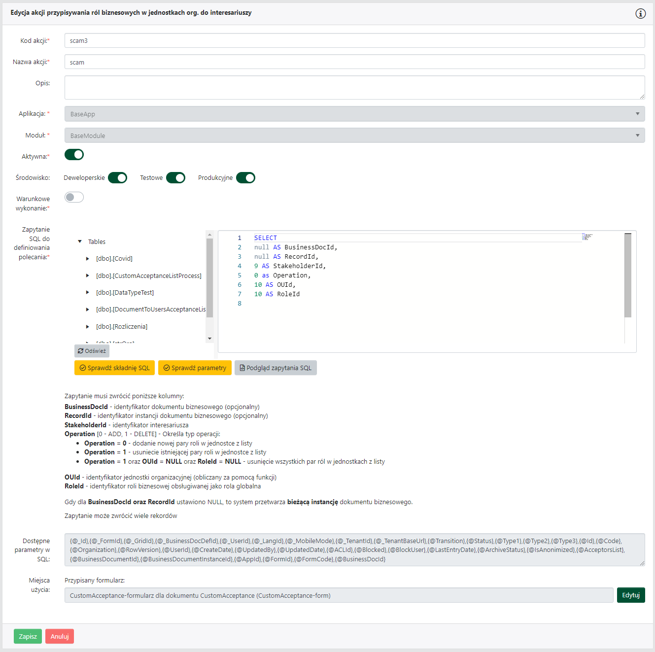 Akcja przypisywanie ról globalnych do interesariuszy