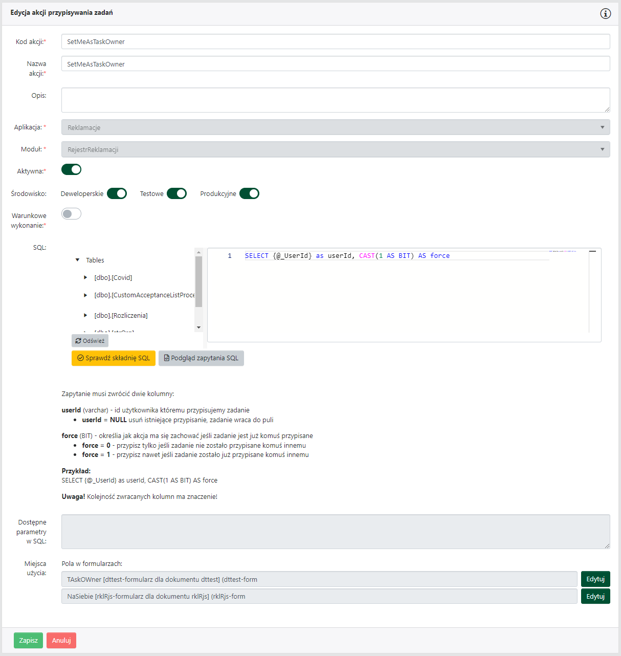 Akcja przypisywania zadań