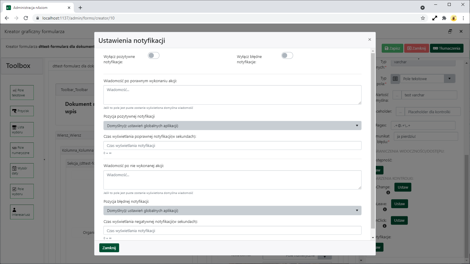 Ustawienia notyfikacji