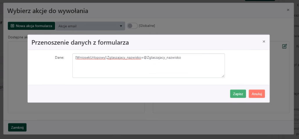 Przenoszenie danych z formularza