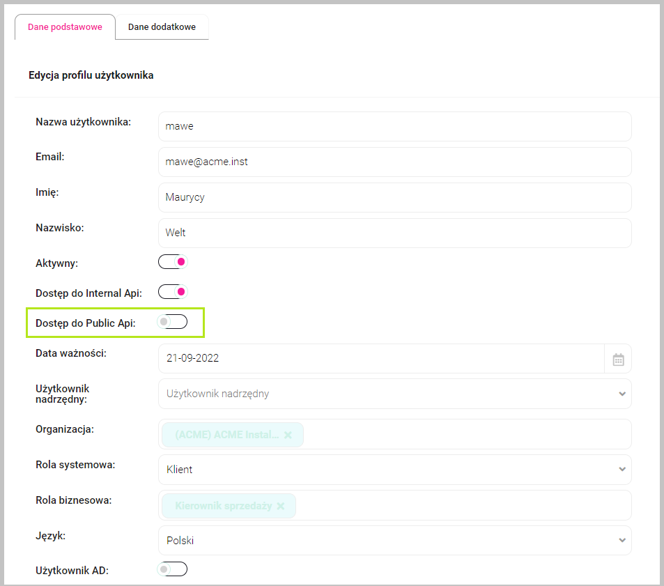 Dostęp do PublicAPI